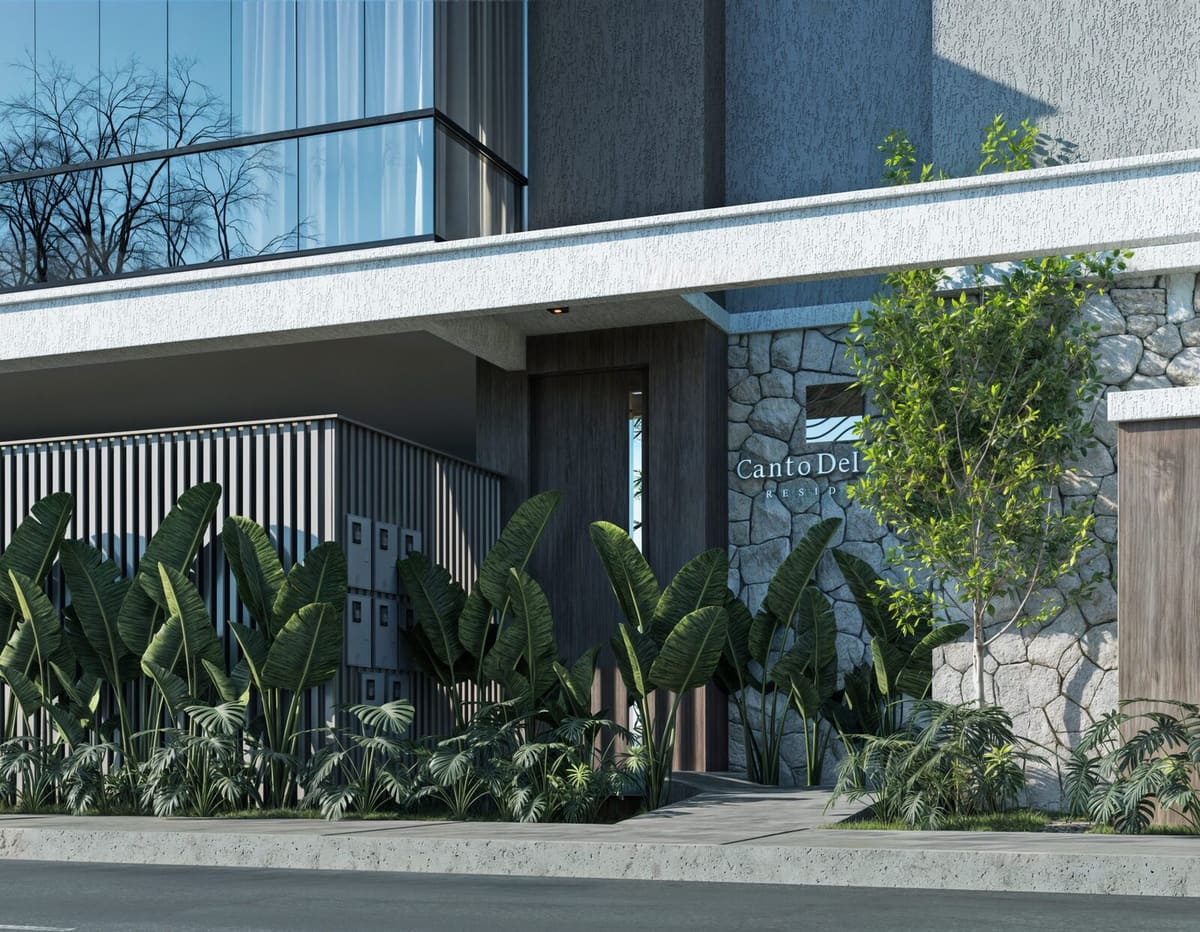 Detalhe de portaria e acabamento de empreendimento construído pela Melk Empreendimentos
